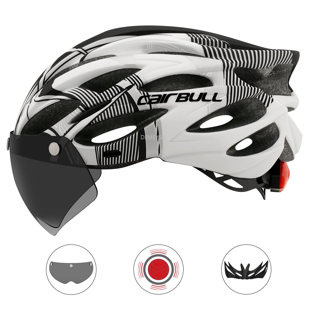 Intergrally-molded Mountain Bike Helmet with Removable Goggles Visor Adjustable Men