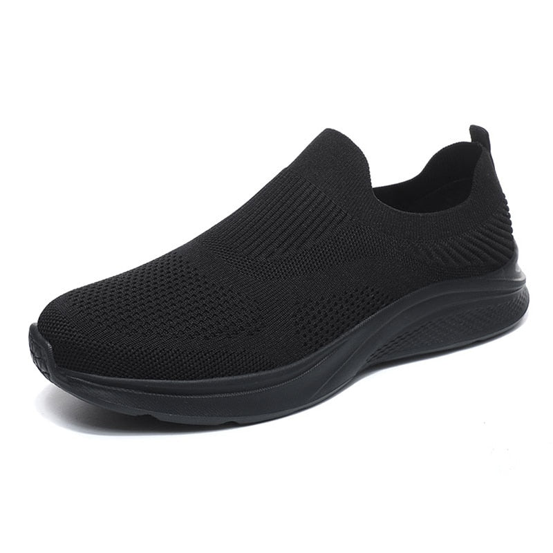 Slip-On Sneakers Men Lightweight Running Shoes Breathable Knitted Sock Shoes White