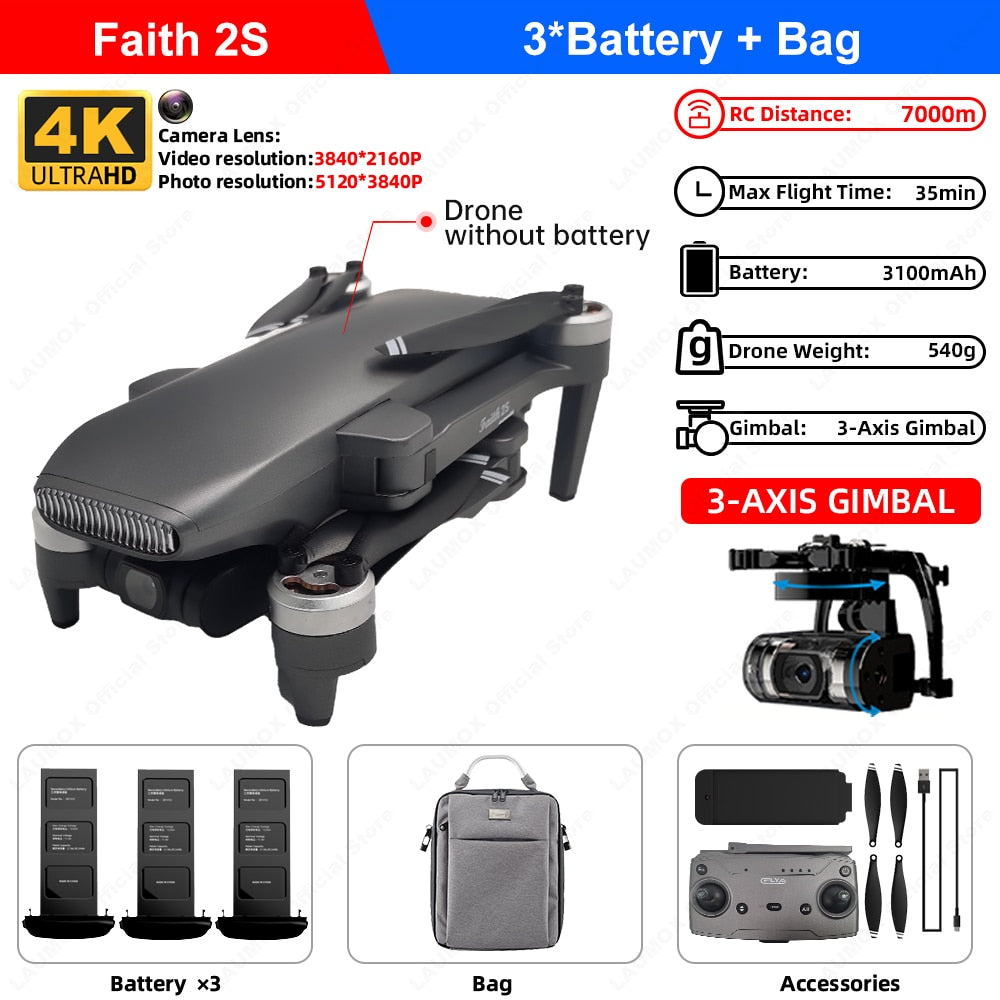 LAUMOX Faith 2S Drone 4K Professional GPS HD Camera 3-Axis Gimbal Quadcopter