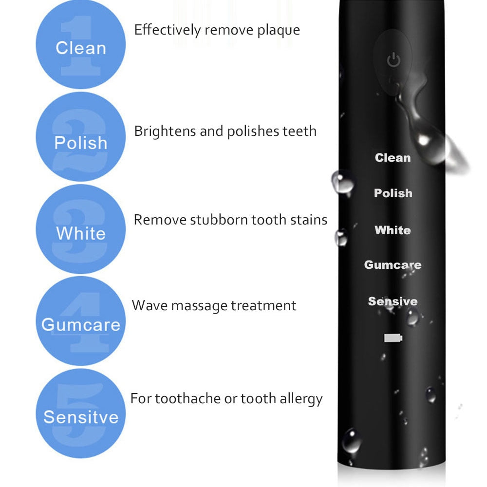 Powerful Ultrasonic Sonic Electric Toothbrush USB Charge Rechargeable Tooth Brush