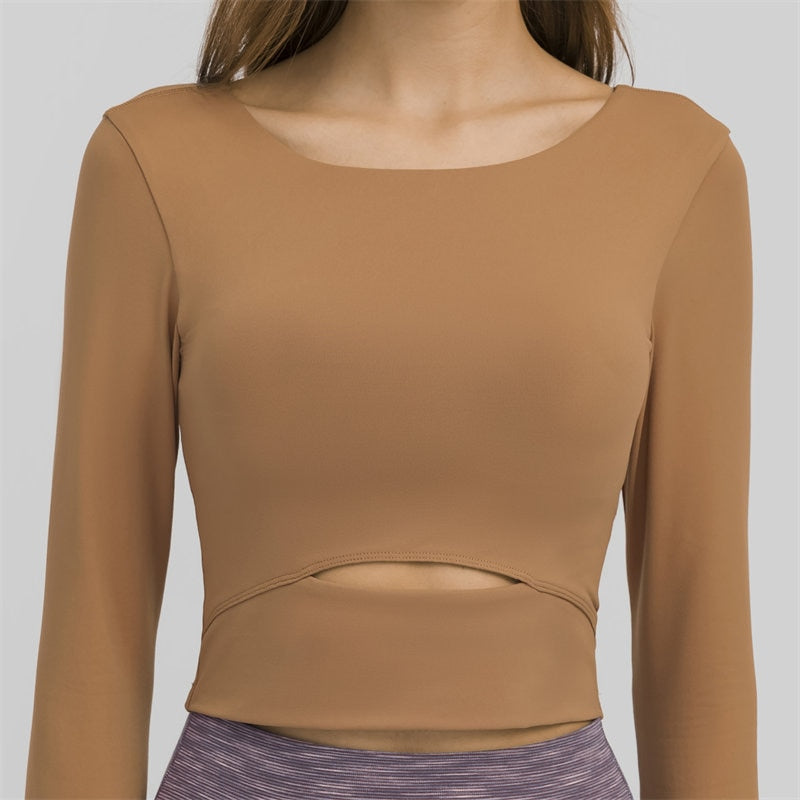 Nepoagym WIND Women Long Sleeve Cropped Top with Padded Bra Soft Yoga Top