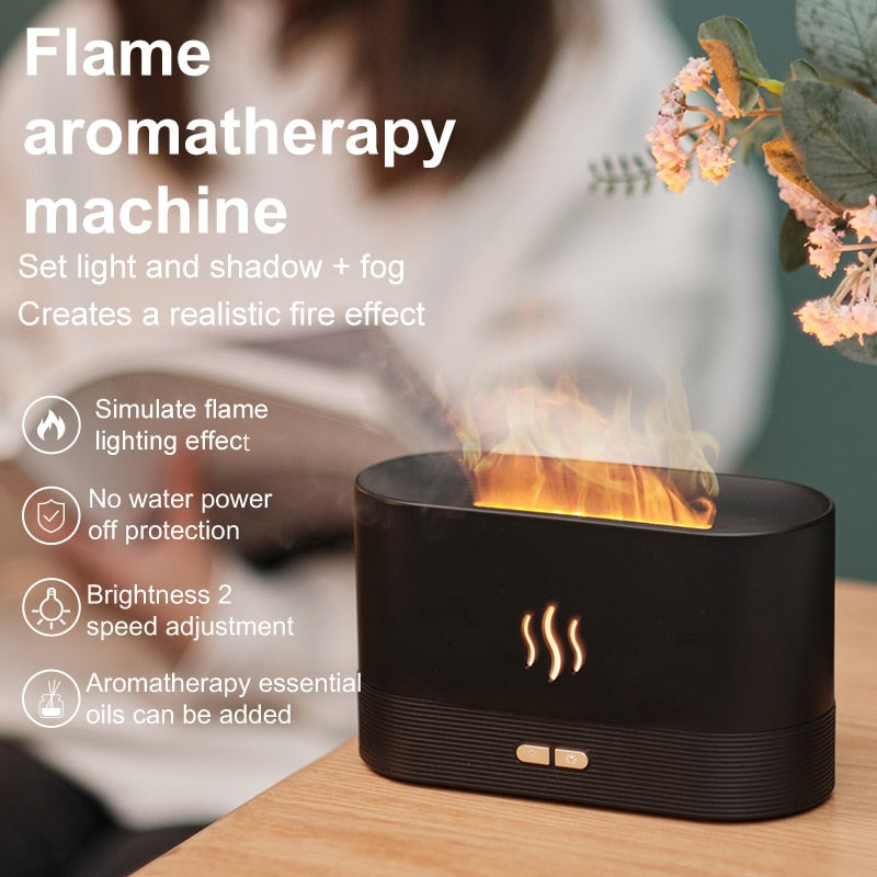 180ML USB Essential Oil Diffuser Simulation Flame Ultrasonic Humidifier Home Office Air Freshener