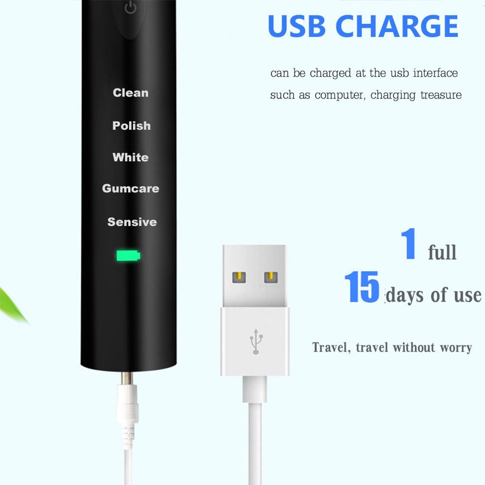 Powerful Ultrasonic Sonic Electric Toothbrush USB Charge Rechargeable Tooth Brush