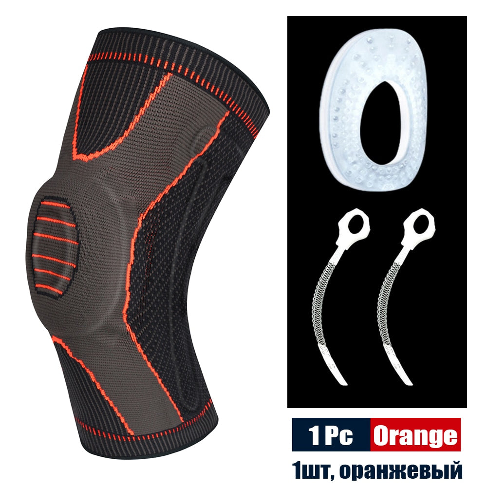 Sports Compression Knee Support Brace Patella Protector Knitted Silicone Spring Leg