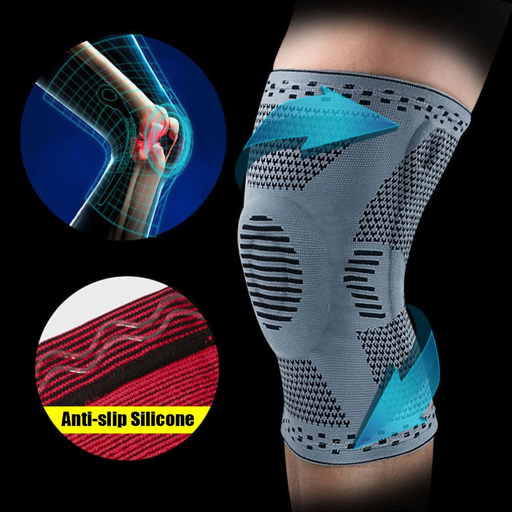 Sports Compression Knee Support Brace Patella Protector Knitted Silicone Spring Leg