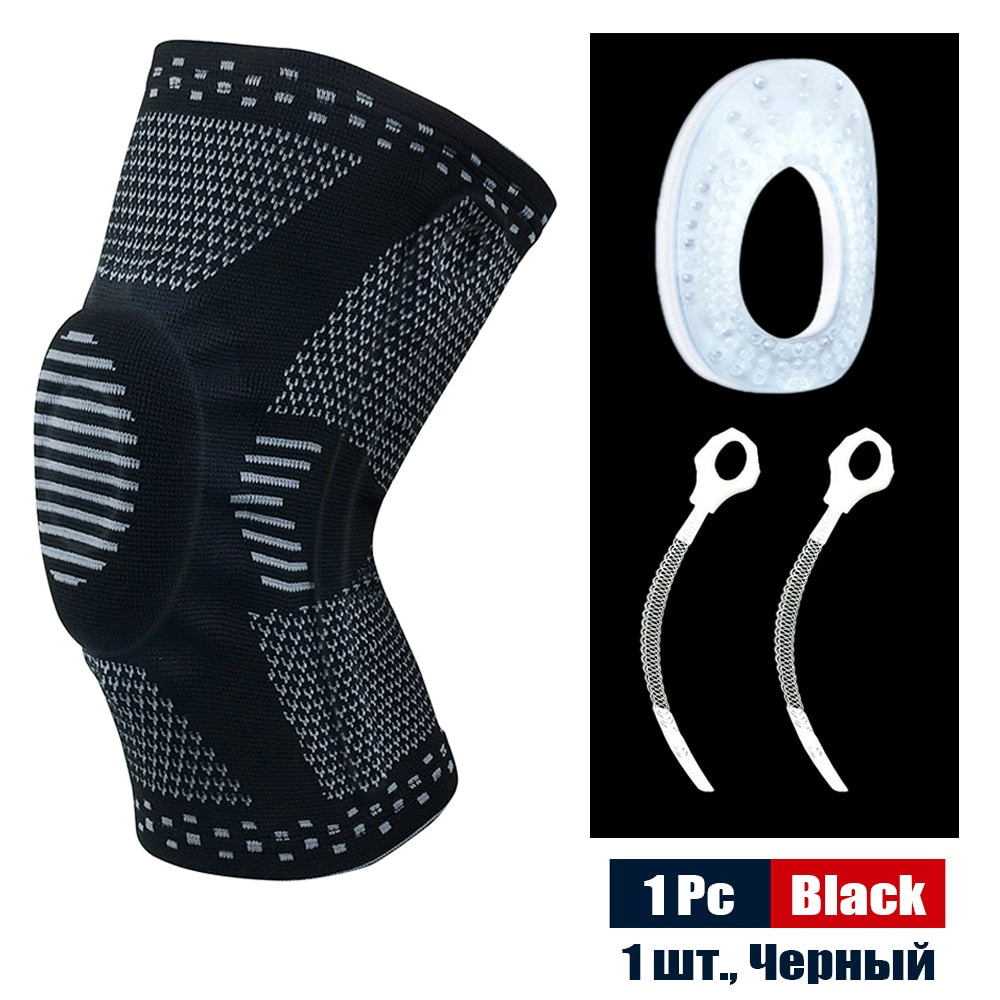 Sports Compression Knee Support Brace Patella Protector Knitted Silicone Spring Leg