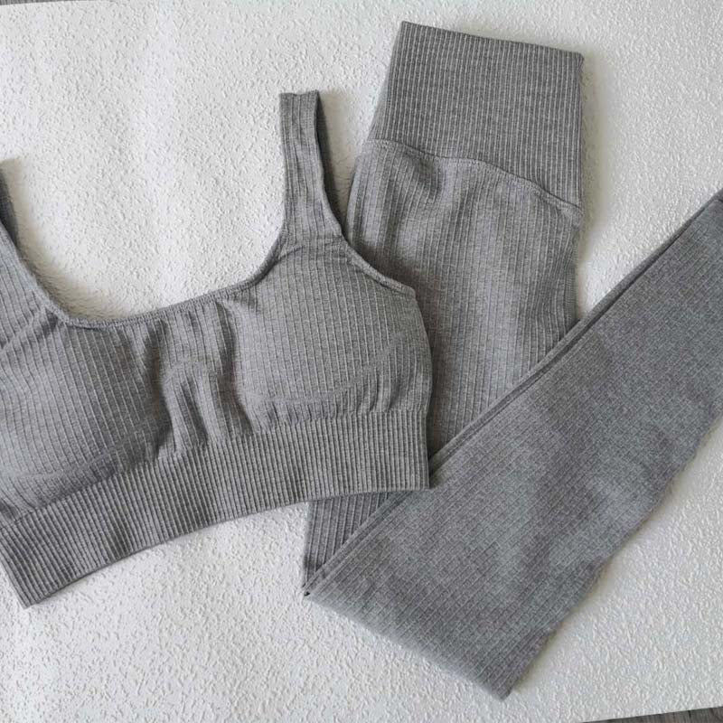 2PCS/Set Seamless Fitness Women Yoga Suit High Stretchy Workout Sport Set  High Waist Sports Gym