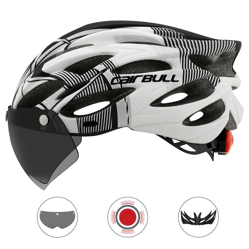 Intergrally-molded Mountain Bike Helmet with Removable Goggles Visor Adjustable Men