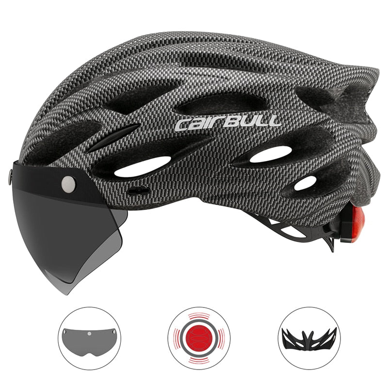 Intergrally-molded Mountain Bike Helmet with Removable Goggles Visor Adjustable Men