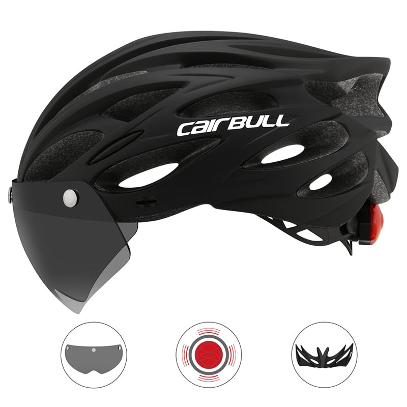 Intergrally-molded Mountain Bike Helmet with Removable Goggles Visor Adjustable Men