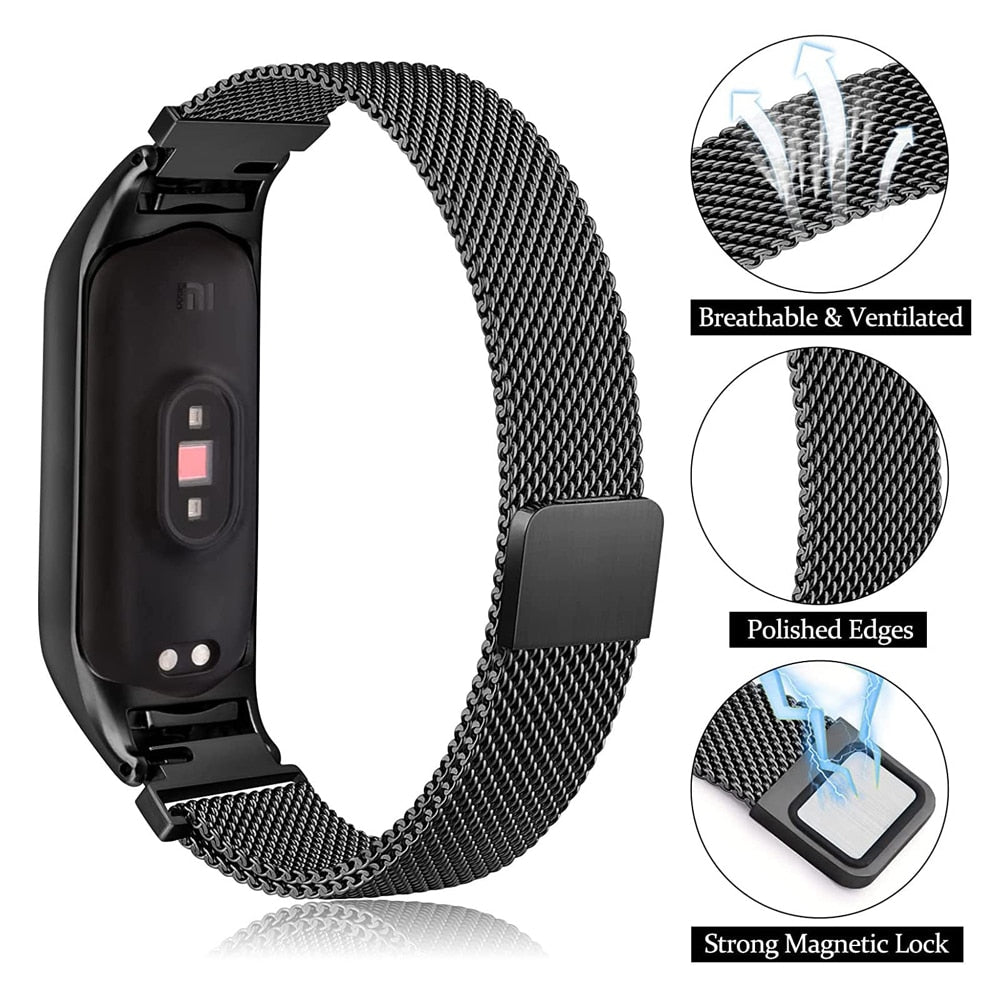 YAYUU Stainless Steel Watch Strap for Xiaomi Mi Band 4 3 Metal Bracelet For MiBand