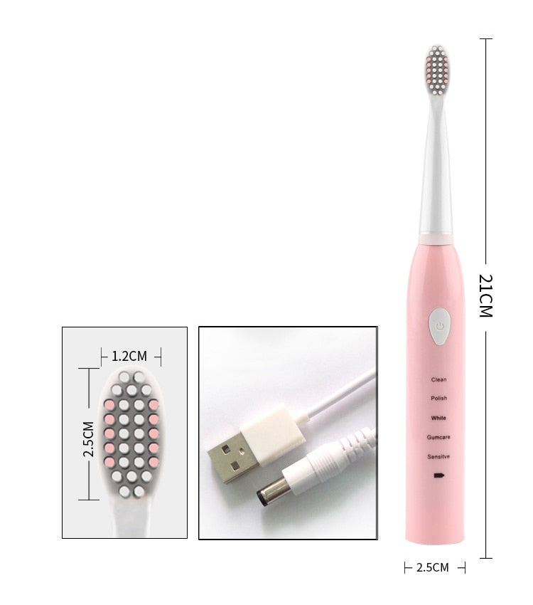 Electric Toothbrush Powerful Ultrasonic Sonic USB Charge Rechargeable Tooth Washable