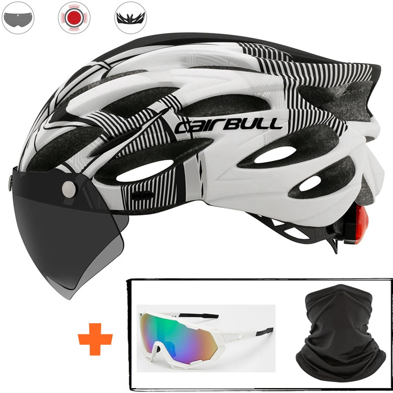 Intergrally-molded Mountain Bike Helmet with Removable Goggles Visor Adjustable Men