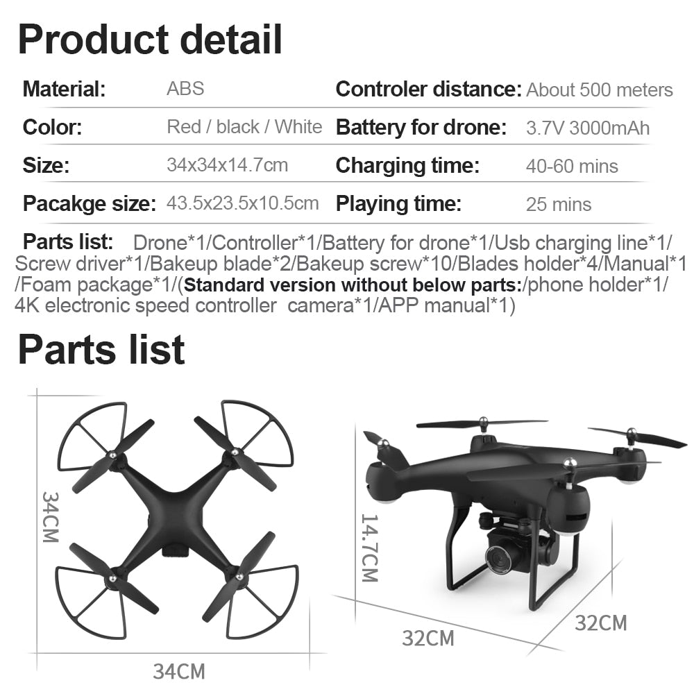 Aerial Photography RC Drone UAV FPV with 4K HD Pixel Camera Remote Control 4-Axis Quadcopter Aircraft