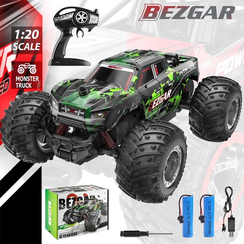 BEZGAR TM201 Remote Control Car,2.4GHz Rc Car All-Terrain 15Km/h 1:20 Off-Road Monster Truck Toy Birthday