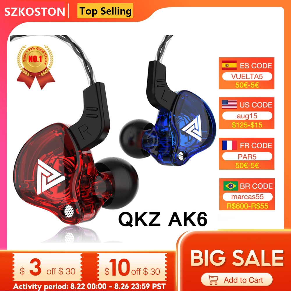 Original QKZ AK6 Copper Driver HiFi Wired Earphone Sport Running  Headphones Bass