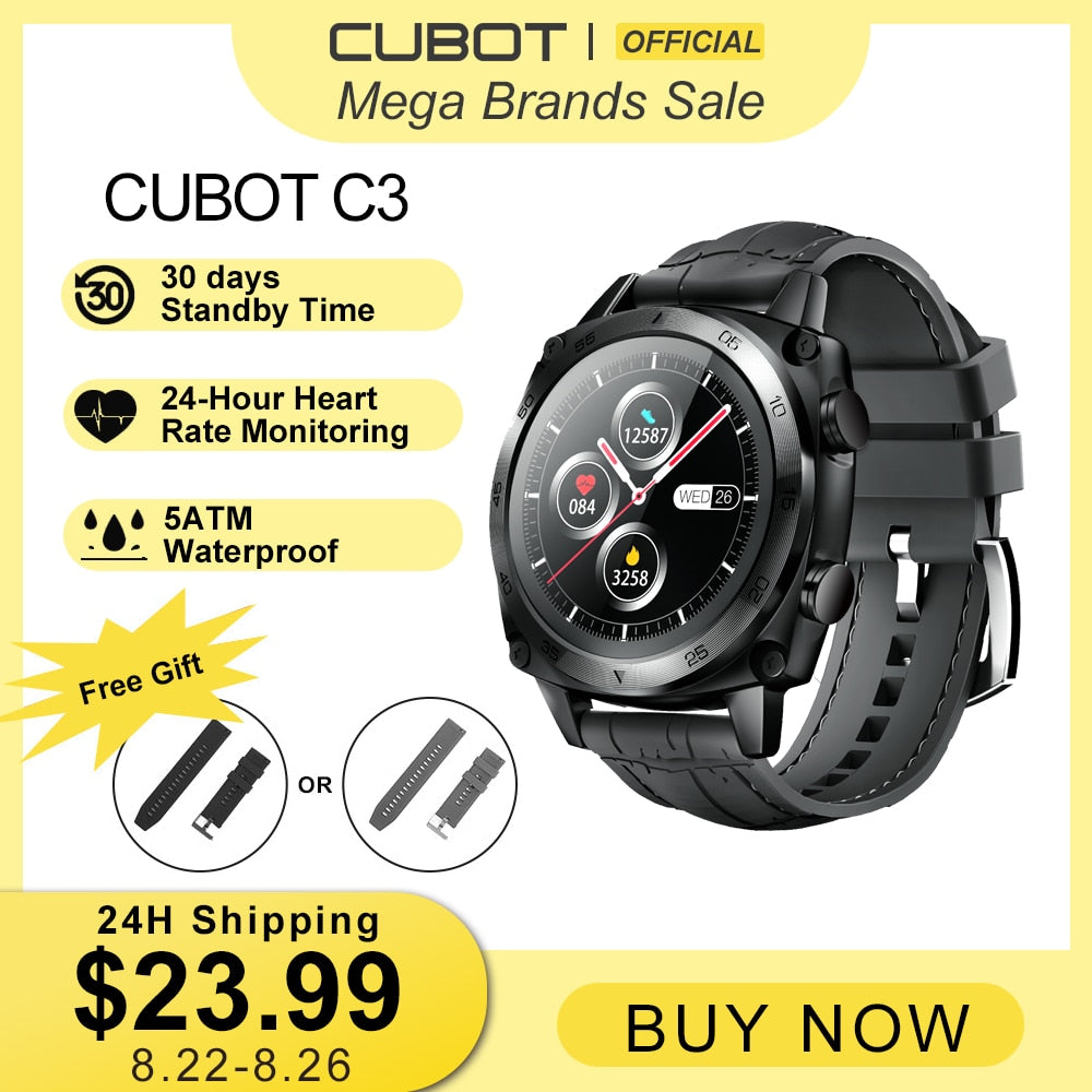 Cubot C3 SmartWatch Sport Heart Rate Sleep Monitor 5ATM Waterproof Touch Fitness Tracker