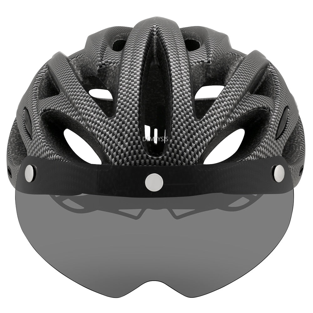 Intergrally-molded Mountain Bike Helmet with Removable Goggles Visor Adjustable Men