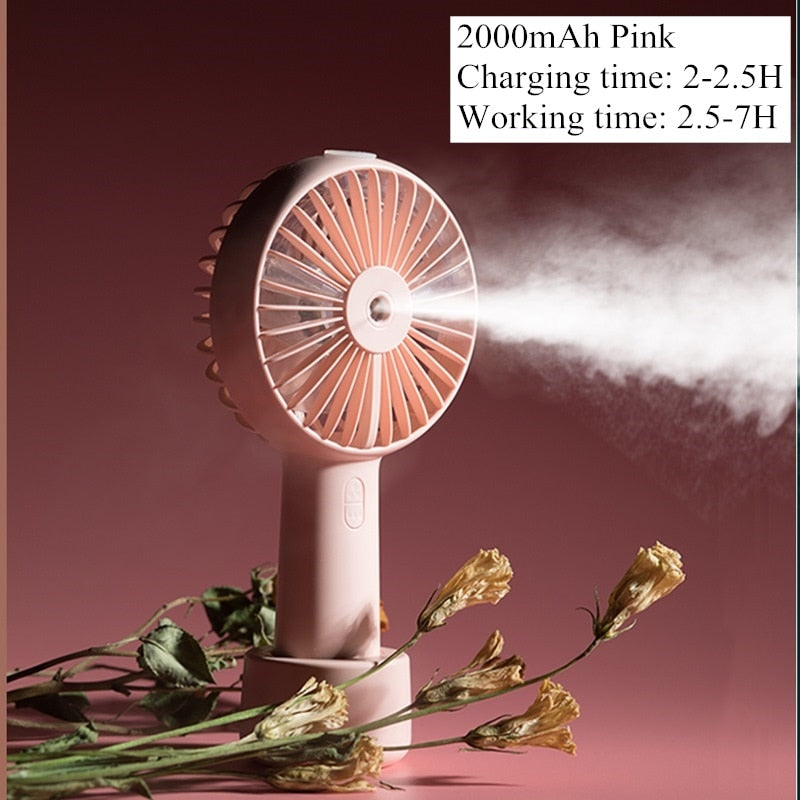 Battery Portable Water Spray Mist Fan Electric USB Rechargeable Handheld Mini Fan Cooling Air