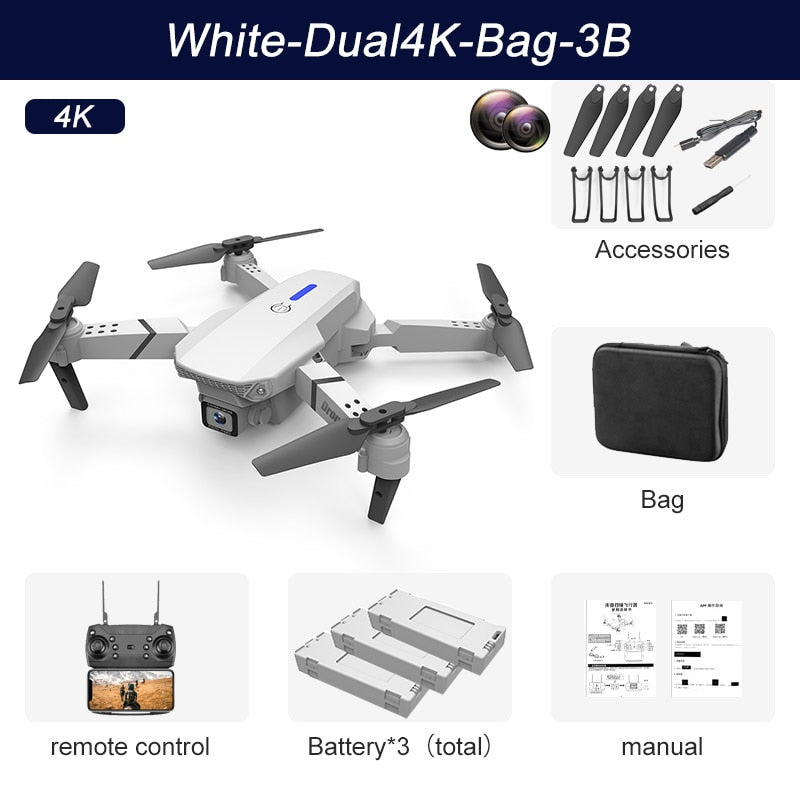 E88Pro RC Drone 4K Professinal With 1080P Wide Angle HD Camera Foldable RC