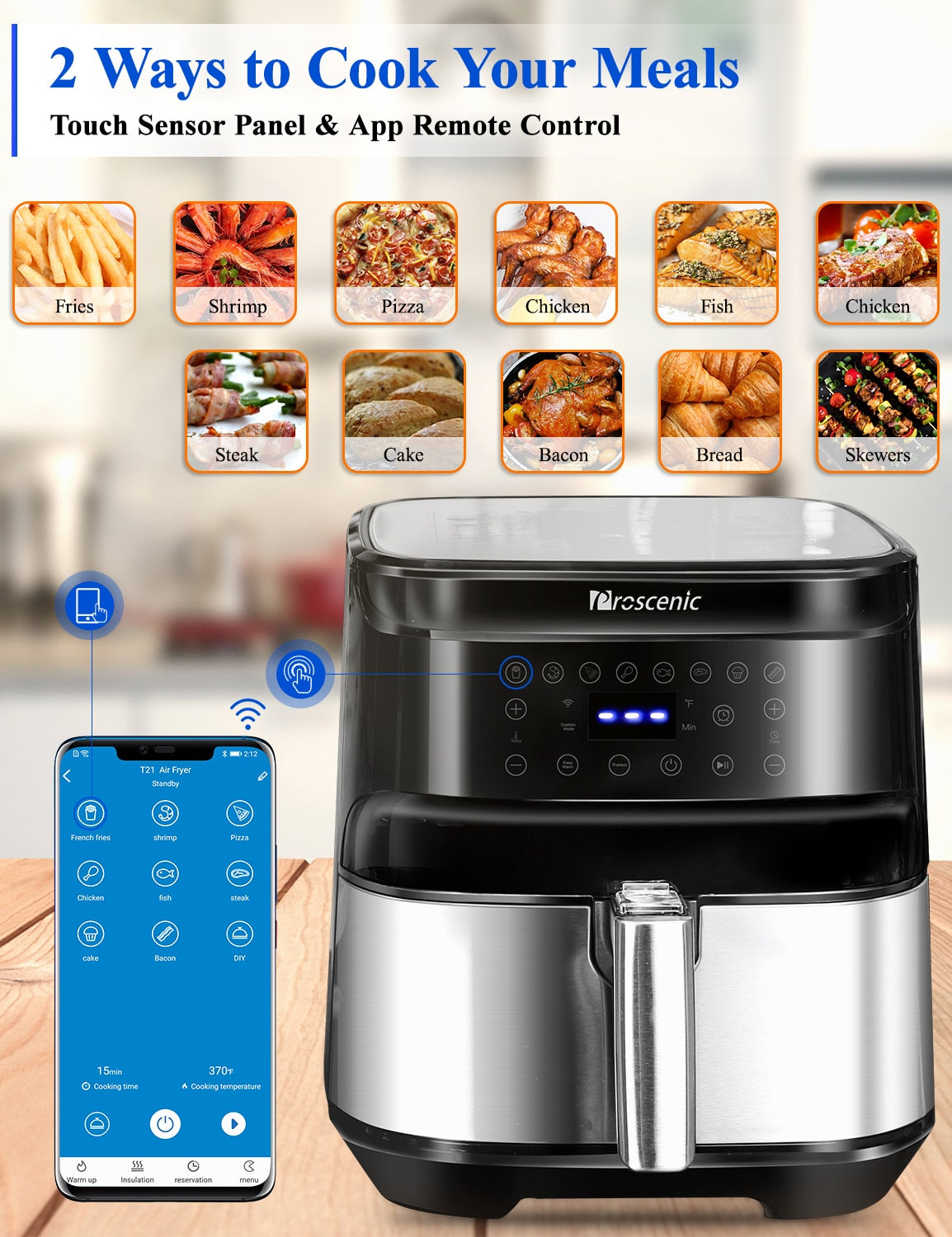 Proscenic T21 5.5L Air Fryer without Oil Electric Oil Free Air Fryer LED Touch Screen APP