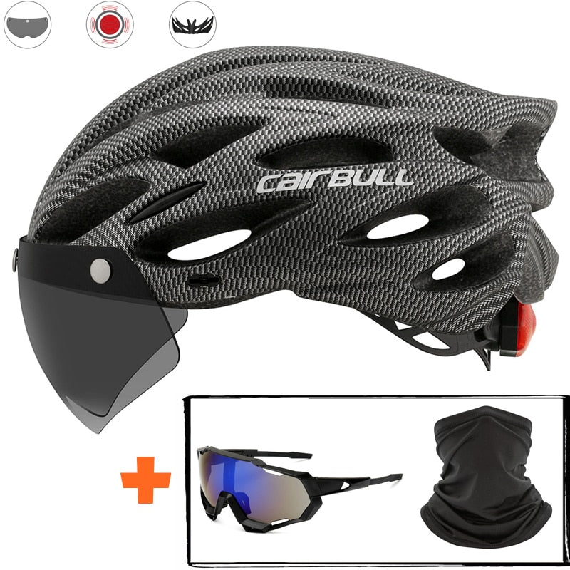 Intergrally-molded Mountain Bike Helmet with Removable Goggles Visor Adjustable Men