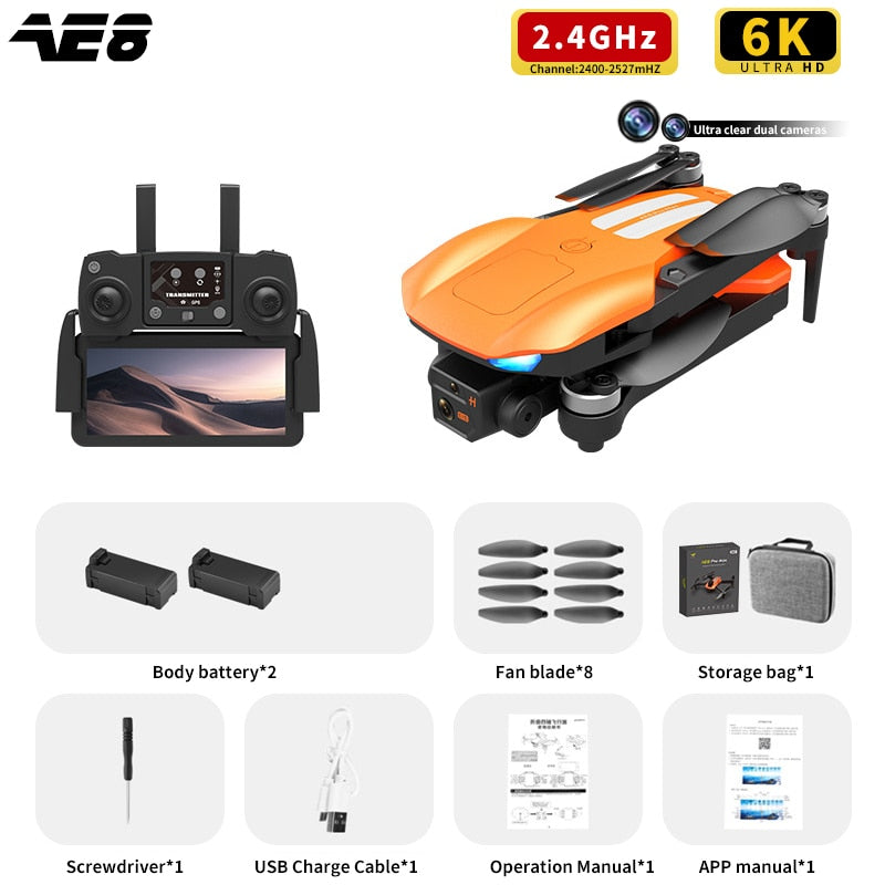 AE8 Pro Max Obstacle Avoidance Drone GPS Positioning Drone Brushless Motor Quadcopter 8K HD Aerial Photography