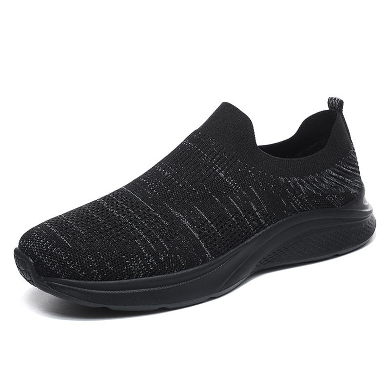 Slip-On Sneakers Men Lightweight Running Shoes Breathable Knitted Sock Shoes White