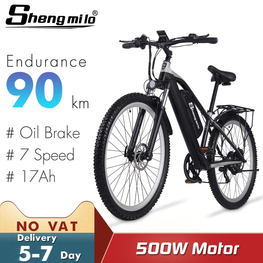 Shengmilo M90 Electric Bike 500W Mens Mountain bike Adult Electric Bicycle Snow Bike 48V Lithium