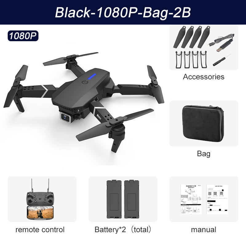 E88Pro RC Drone 4K Professinal With 1080P Wide Angle HD Camera Foldable RC