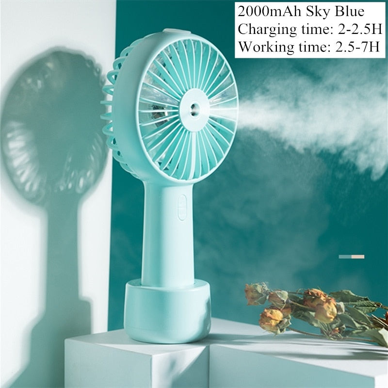 Battery Portable Water Spray Mist Fan Electric USB Rechargeable Handheld Mini Fan Cooling Air