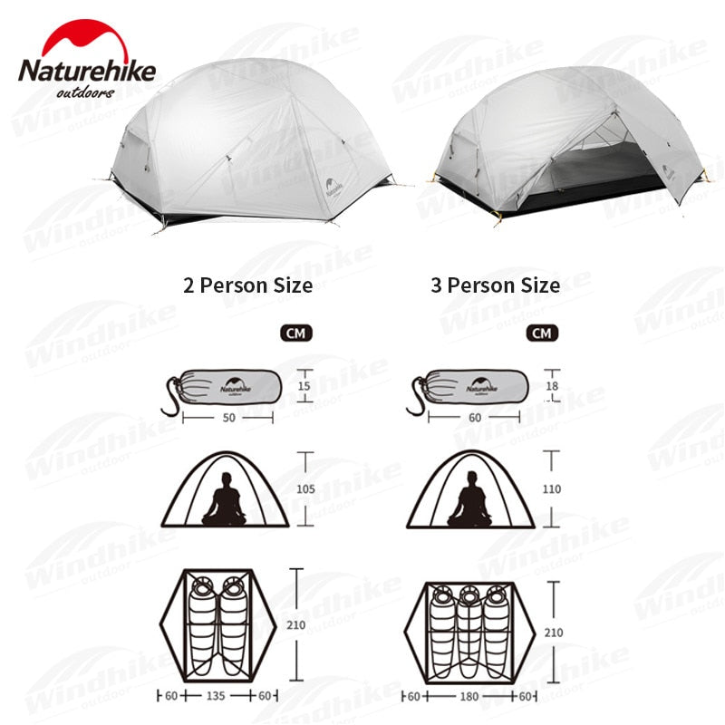 NatureHike Mongar Camping Tent 2 Persons Ultralight 20D Nylon Silicone Outdoor Hiking