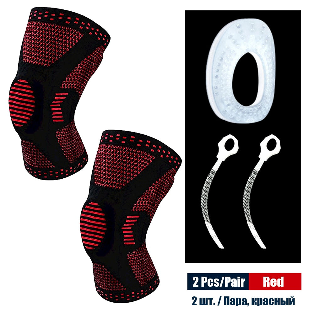 Sports Compression Knee Support Brace Patella Protector Knitted Silicone Spring Leg