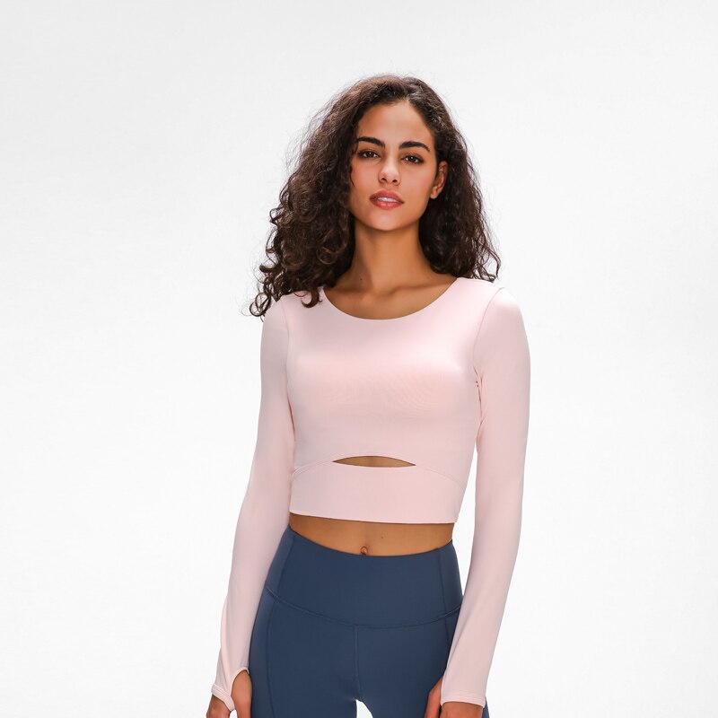 Nepoagym WIND Women Long Sleeve Cropped Top with Padded Bra Soft Yoga Top