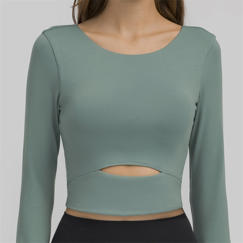 Nepoagym WIND Women Long Sleeve Cropped Top with Padded Bra Soft Yoga Top