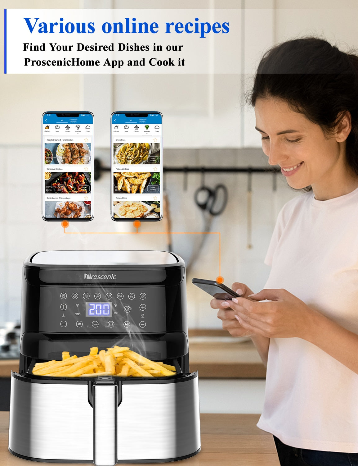 Proscenic T21 5.5L Air Fryer without Oil Electric Oil Free Air Fryer LED Touch Screen APP