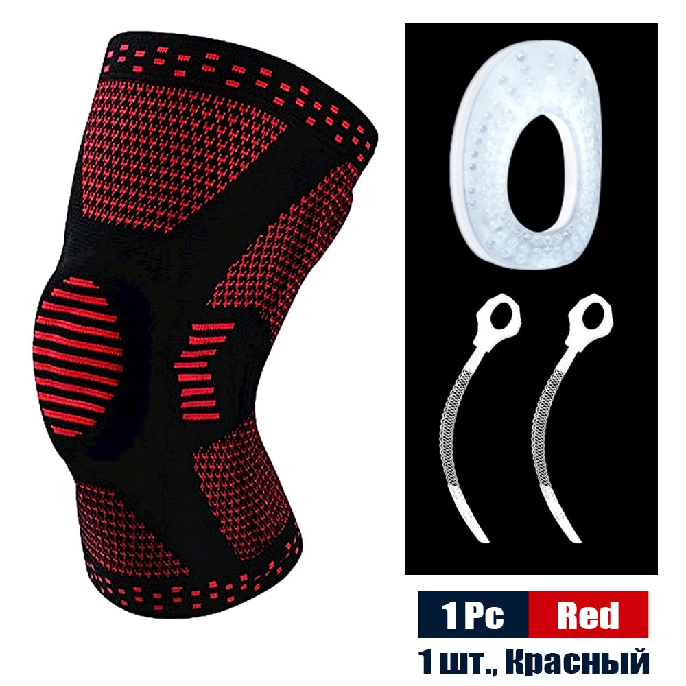 Sports Compression Knee Support Brace Patella Protector Knitted Silicone Spring Leg