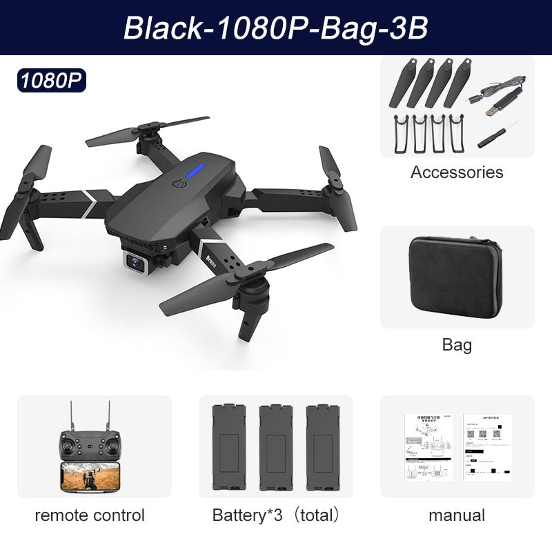 E88Pro RC Drone 4K Professinal With 1080P Wide Angle HD Camera Foldable RC