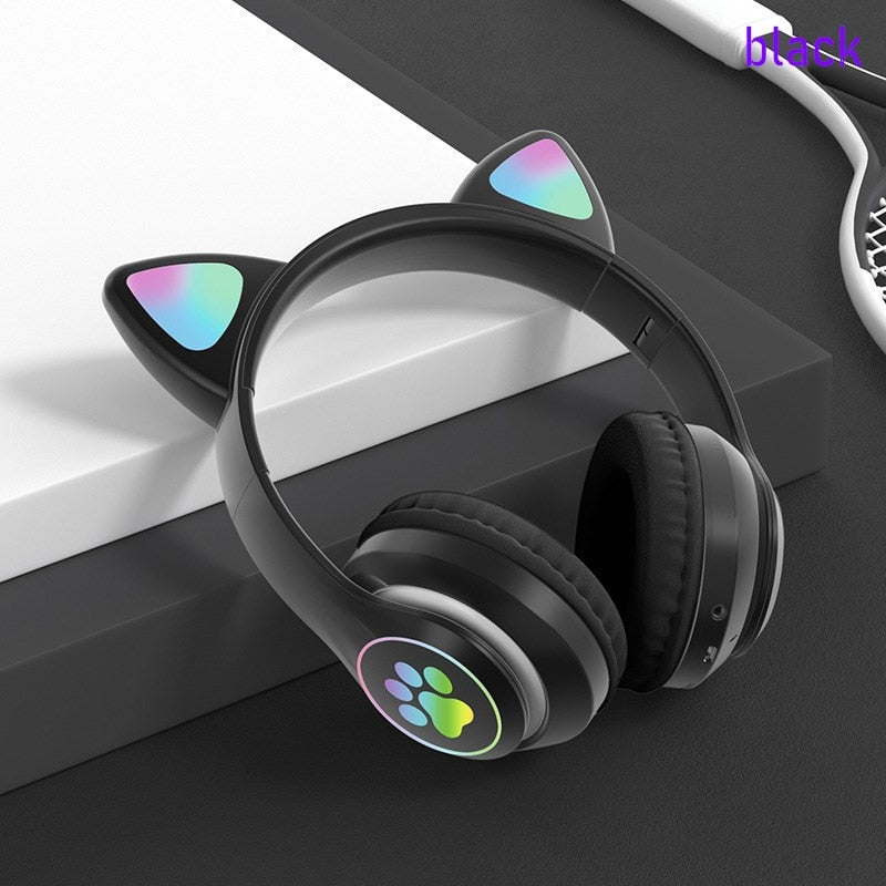 Flashing LED Cute Cat Ears Headphones Bluetooth Wireless Headset with Mic TF FM