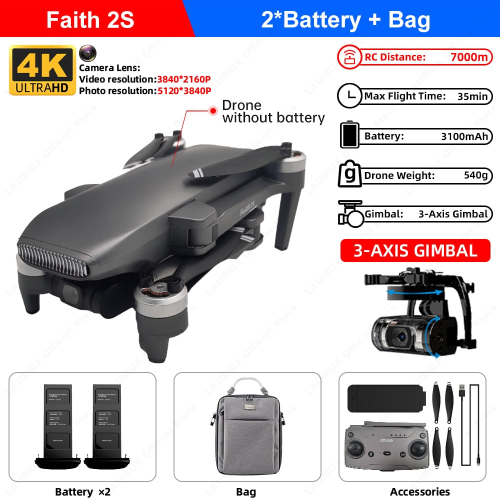 LAUMOX Faith 2S Drone 4K Professional GPS HD Camera 3-Axis Gimbal Quadcopter