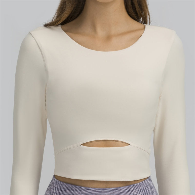 Nepoagym WIND Women Long Sleeve Cropped Top with Padded Bra Soft Yoga Top