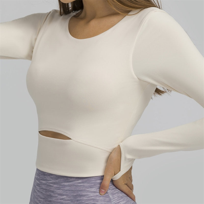 Nepoagym WIND Women Long Sleeve Cropped Top with Padded Bra Soft Yoga Top