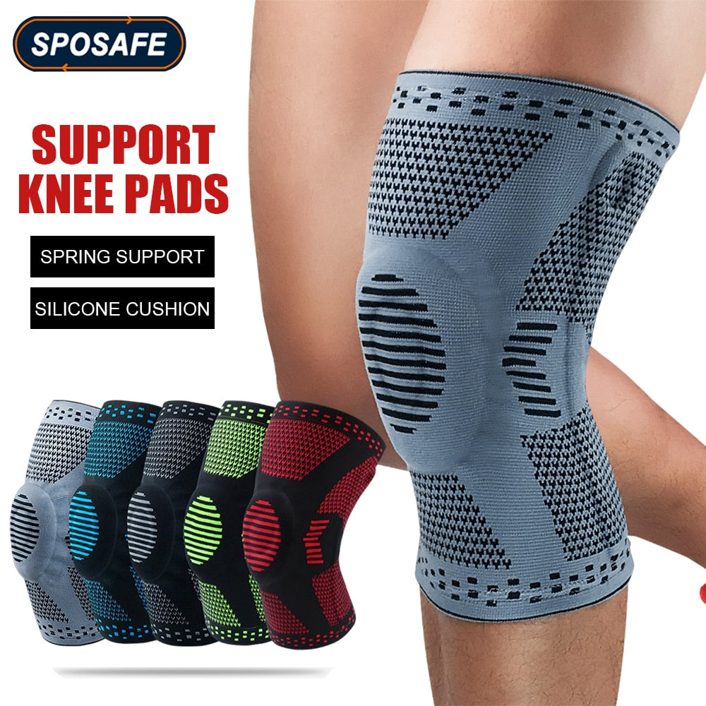 Sports Compression Knee Support Brace Patella Protector Knitted Silicone Spring Leg