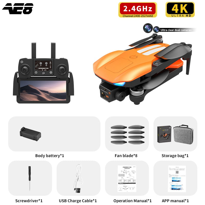 AE8 Pro Max Obstacle Avoidance Drone GPS Positioning Drone Brushless Motor Quadcopter 8K HD Aerial Photography