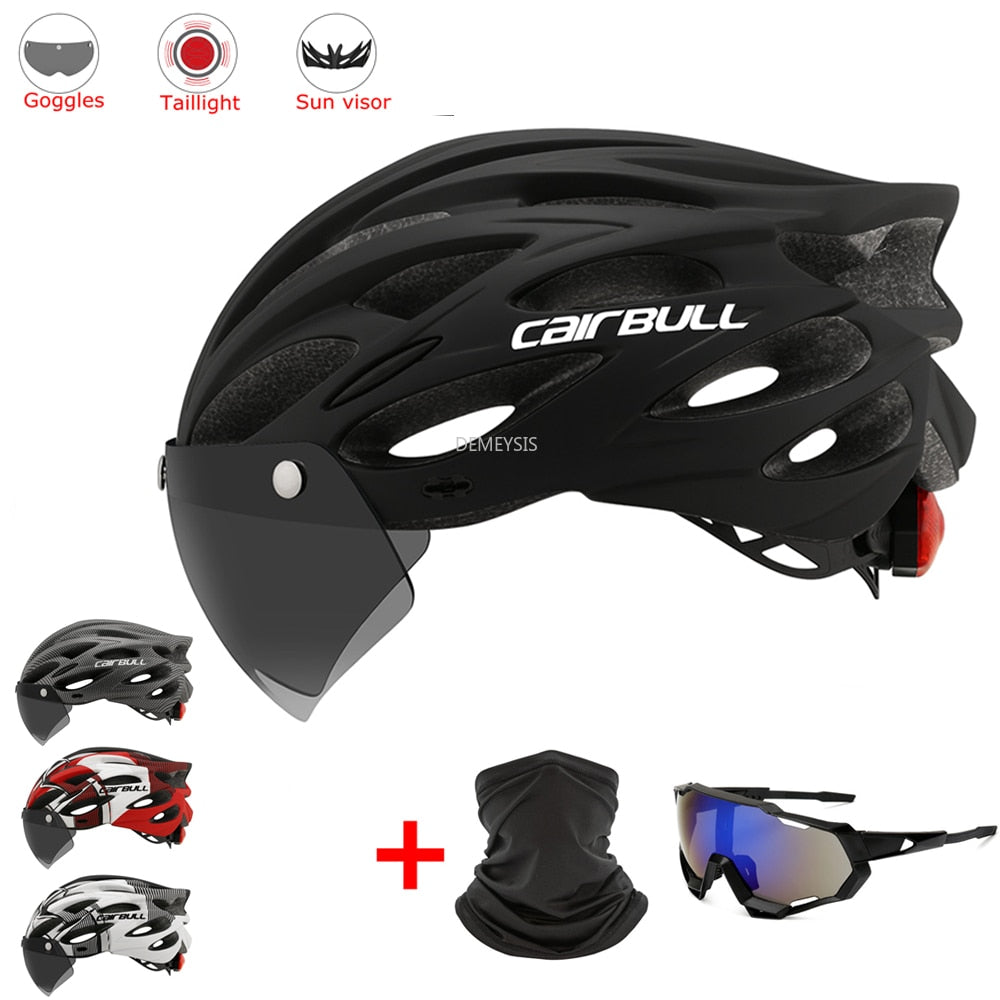 Intergrally-molded Mountain Bike Helmet with Removable Goggles Visor Adjustable Men