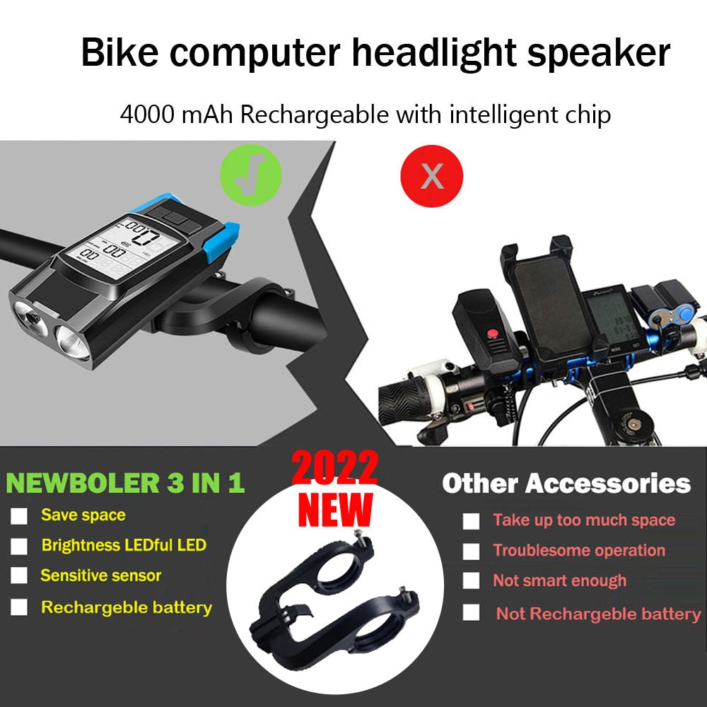 Bike Bell Electronic Ring Cycling Horns Computer Headlight 3 in 1 120DB Loud Air Alarm