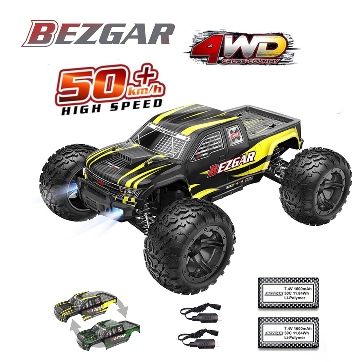 BEZGAR HM101 Hobby RC Car 1:10 All-Terrain 50Km/h Off-Road 4WD Remote Control Monster Truck Crawler 4x4