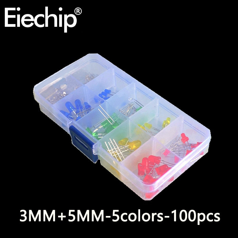 3mm 5mm LED Diode Assorted Kit, White Green Red Blue Yellow OrangeDIY led lights Diodes electronic