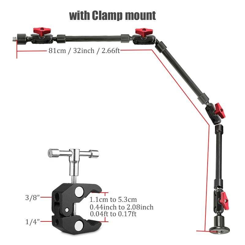 BFOLLOW Magic Friction Arm 32" Bracket for Smartphone Camcorder Action Camera Gopro Clamp Wall