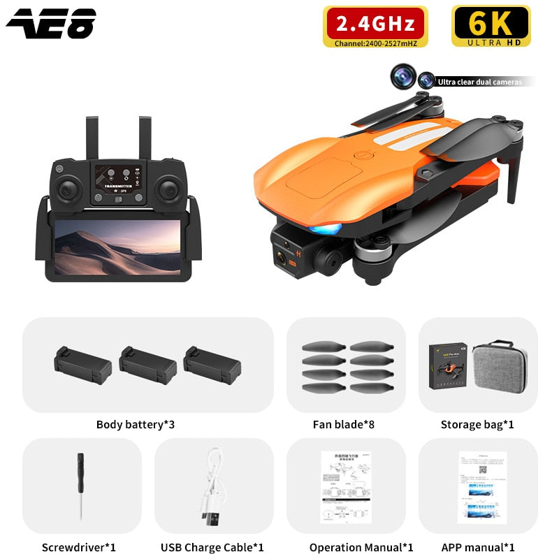 AE8 Pro Max Obstacle Avoidance Drone GPS Positioning Drone Brushless Motor Quadcopter 8K HD Aerial Photography